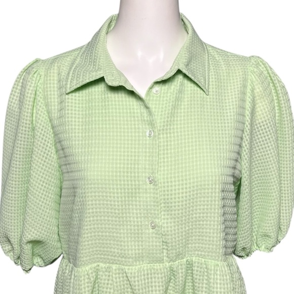 AMANDA UPRICHARD Pierre Dress Size Medium Hypermint Green Short Sleeve Button Up - Picture 2 of 6